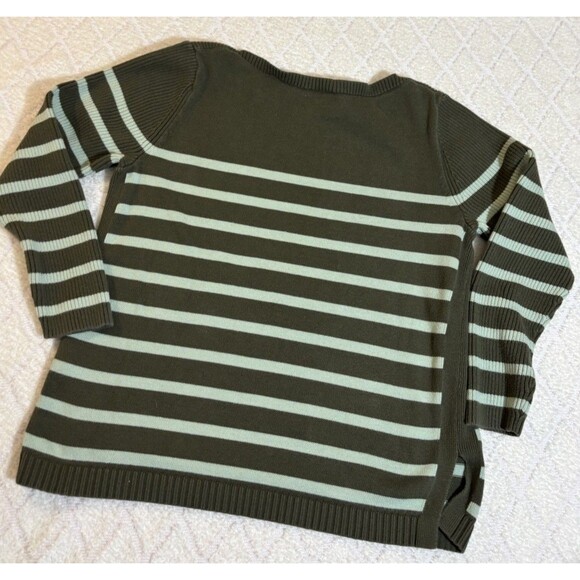 Talbots Long Sleeve Green Striped Women’s Sweater Side Slits Size Mp - Picture 8 of 12